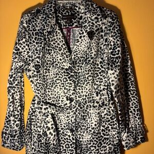 Dana Buchman Black and White Animal Print Trench Coat
